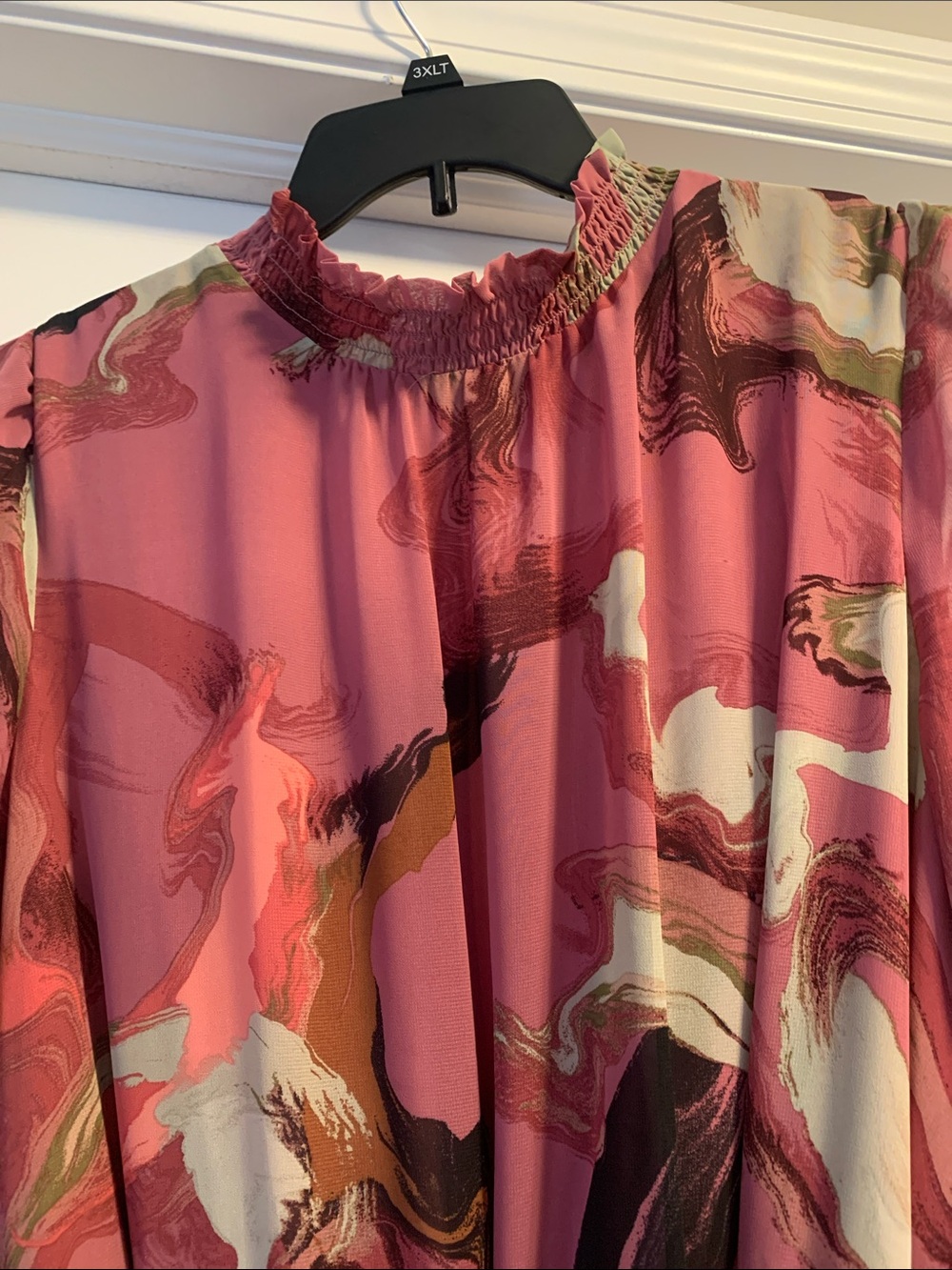 Nine West Pink Marble-Print Long Sleeve Romper with Tie Waist - Picture 2 of 5